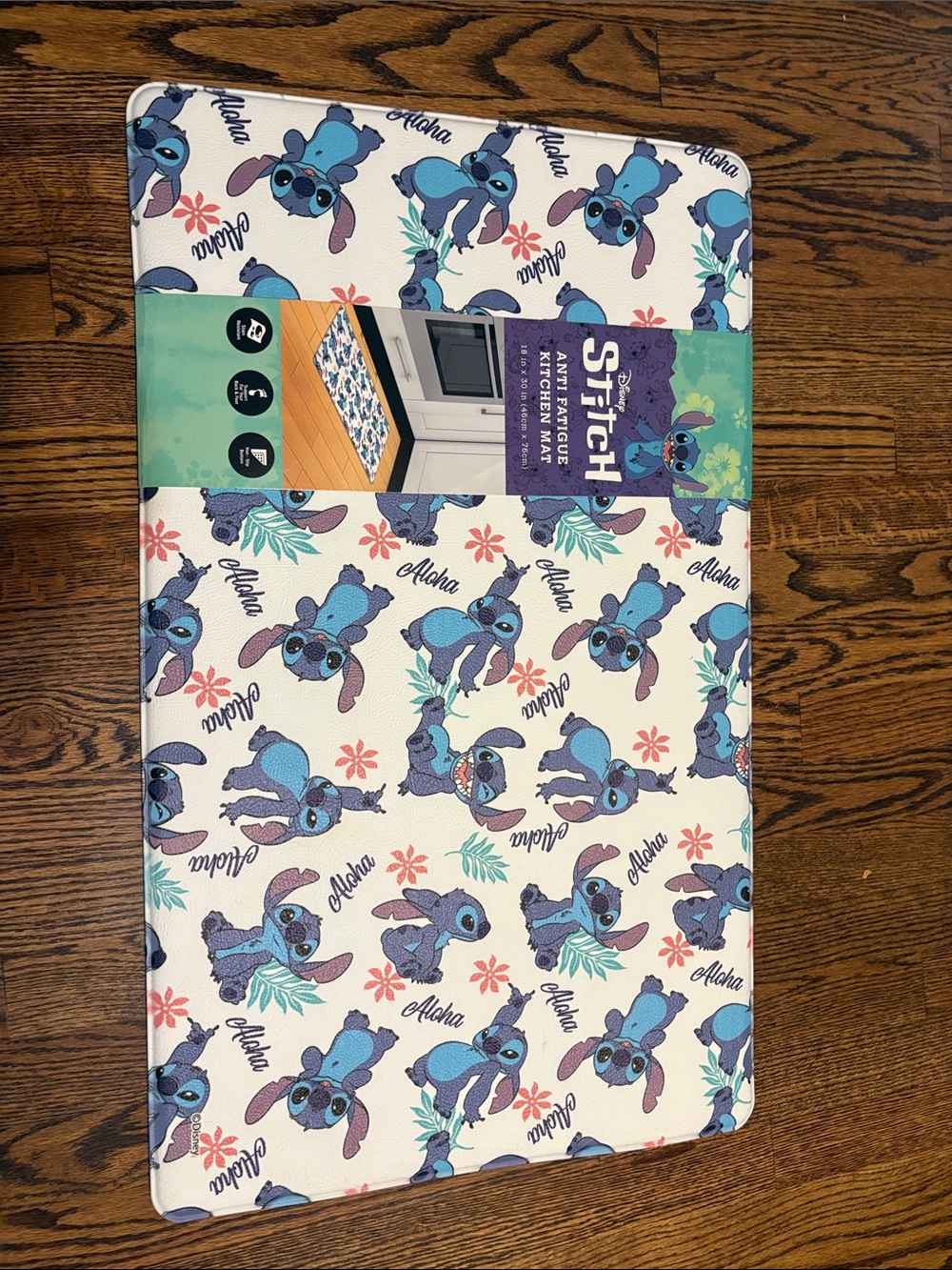 Disney Stitch Aloha anti fatigue Kitchen Mat - Blue, White & Pink 18x30